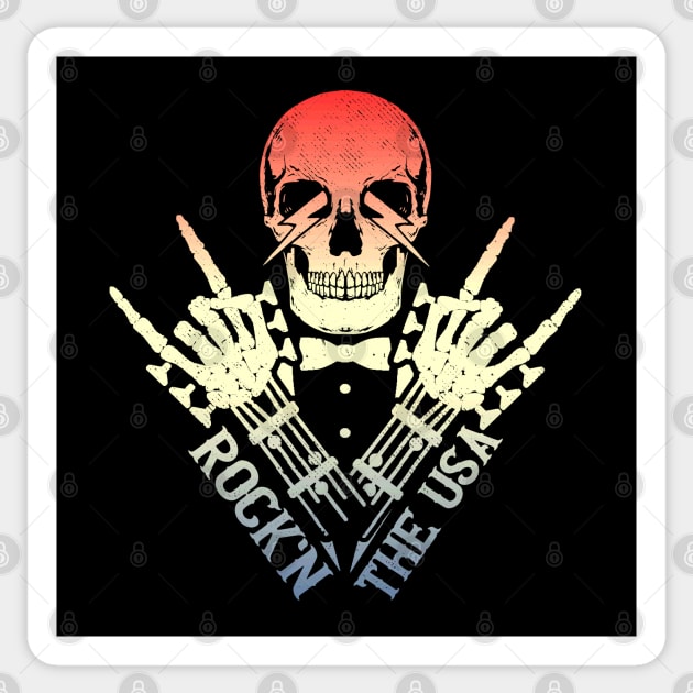 Rock'n The USA - Rock & Roll Skeleton Guitar Sticker by Etopix